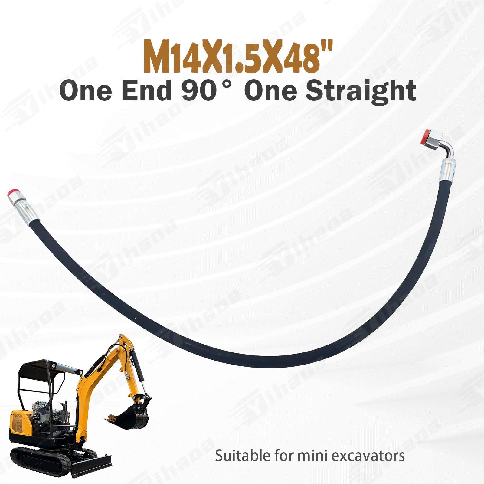 Agt Miva Chinese Mini Excavator Hydraulic Hose M14x1.5 X 48″ One End 90° One Str
