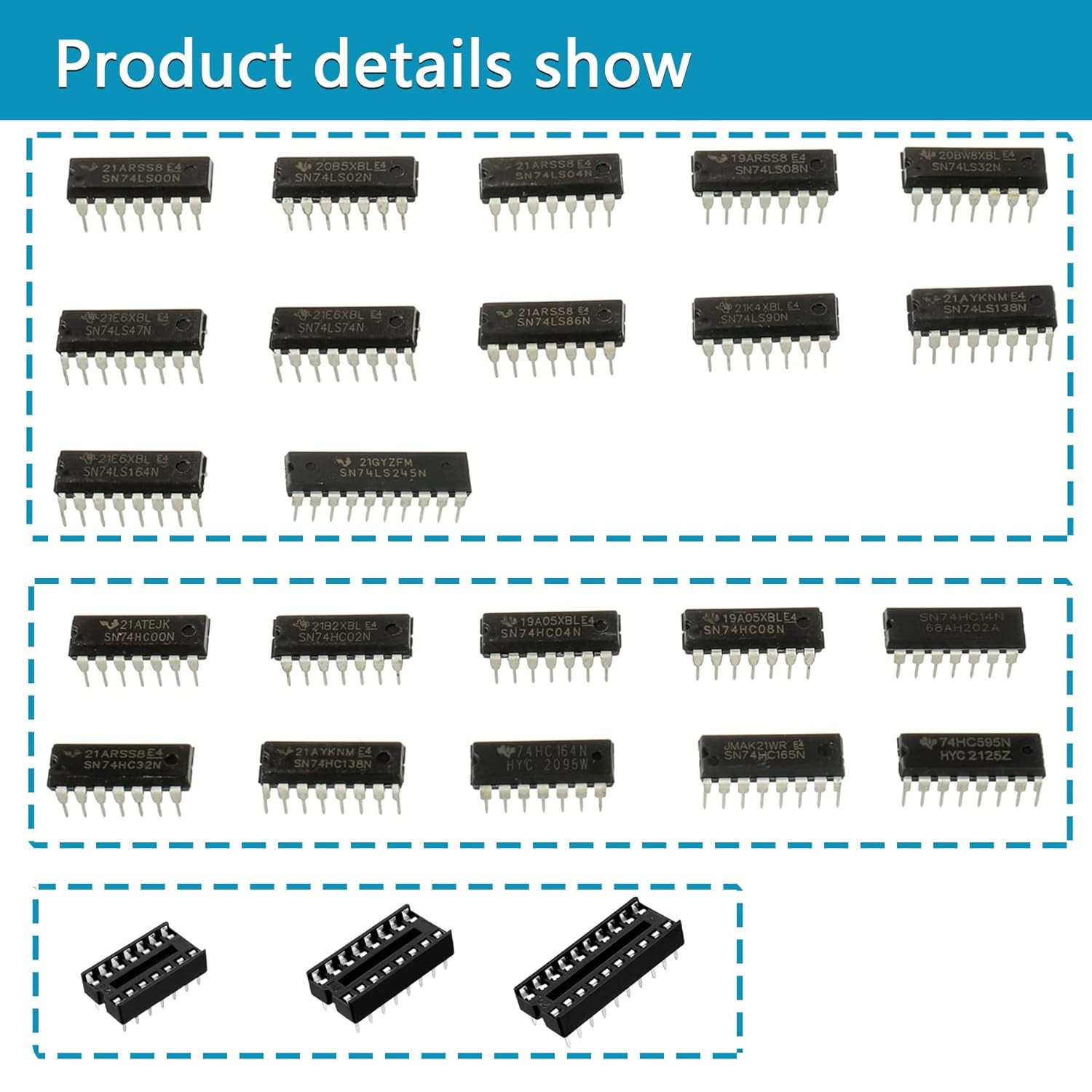 49Pcs Logic IC Assortment Kit 25 Types with Sockets for Electronic Projects