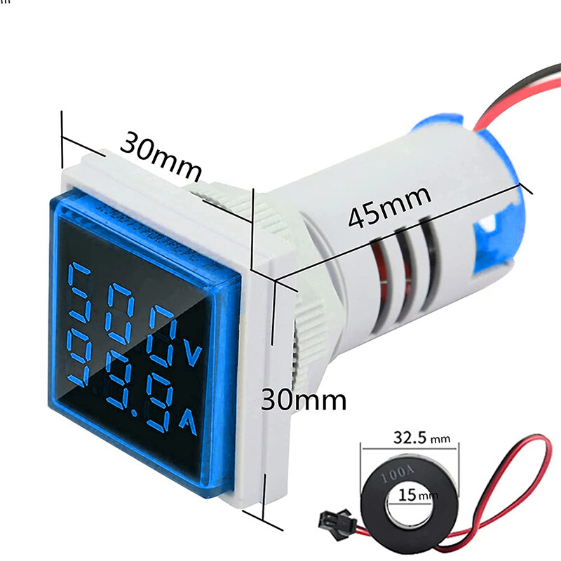AC 60-500V 0-100A 22mm 3 in 1 Voltmeter Ammeter LED Digital Volt/AMP Meter HOT