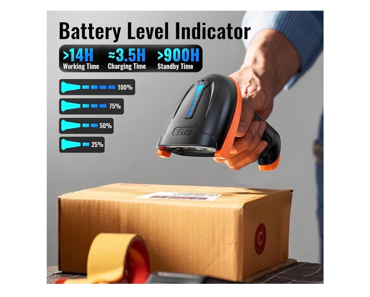 Tera Barcode Scanner Wireless 1D Laser Cordless Barcode Reader USB 5100 Orange