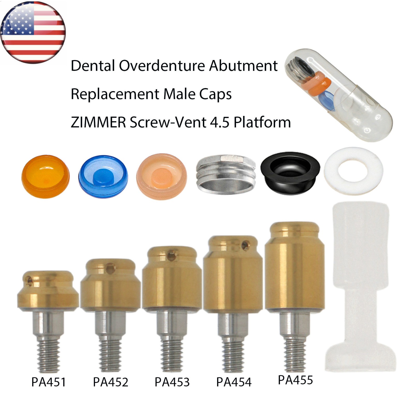 US Locator Abutment for Zimmer 3.5/4.5mm Retention Cap Inserts Tool 1.0-5.0mm GH