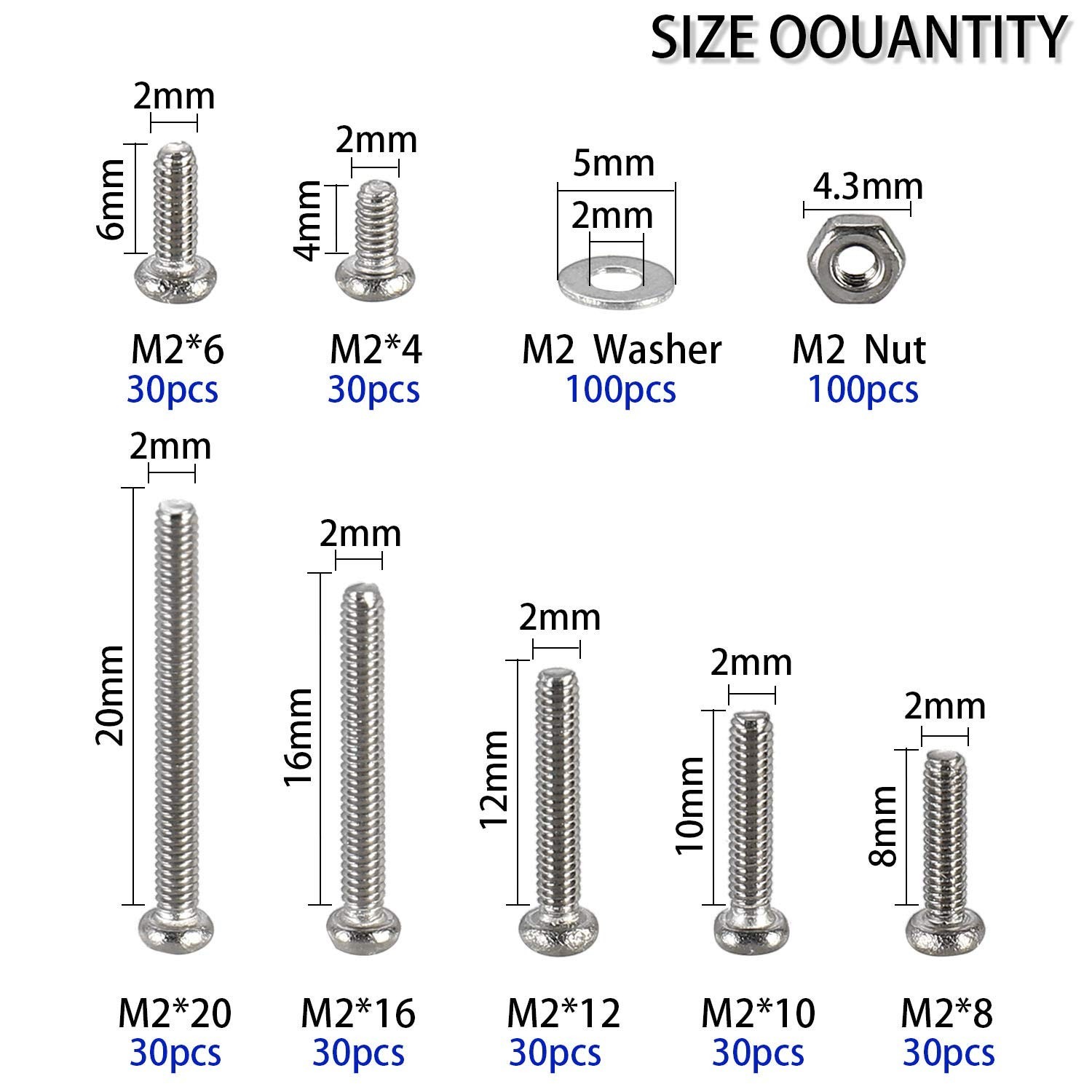 410-Pcs Stainless Steel M2 Phillips Pan Head Screws & Washers Assortment Kit