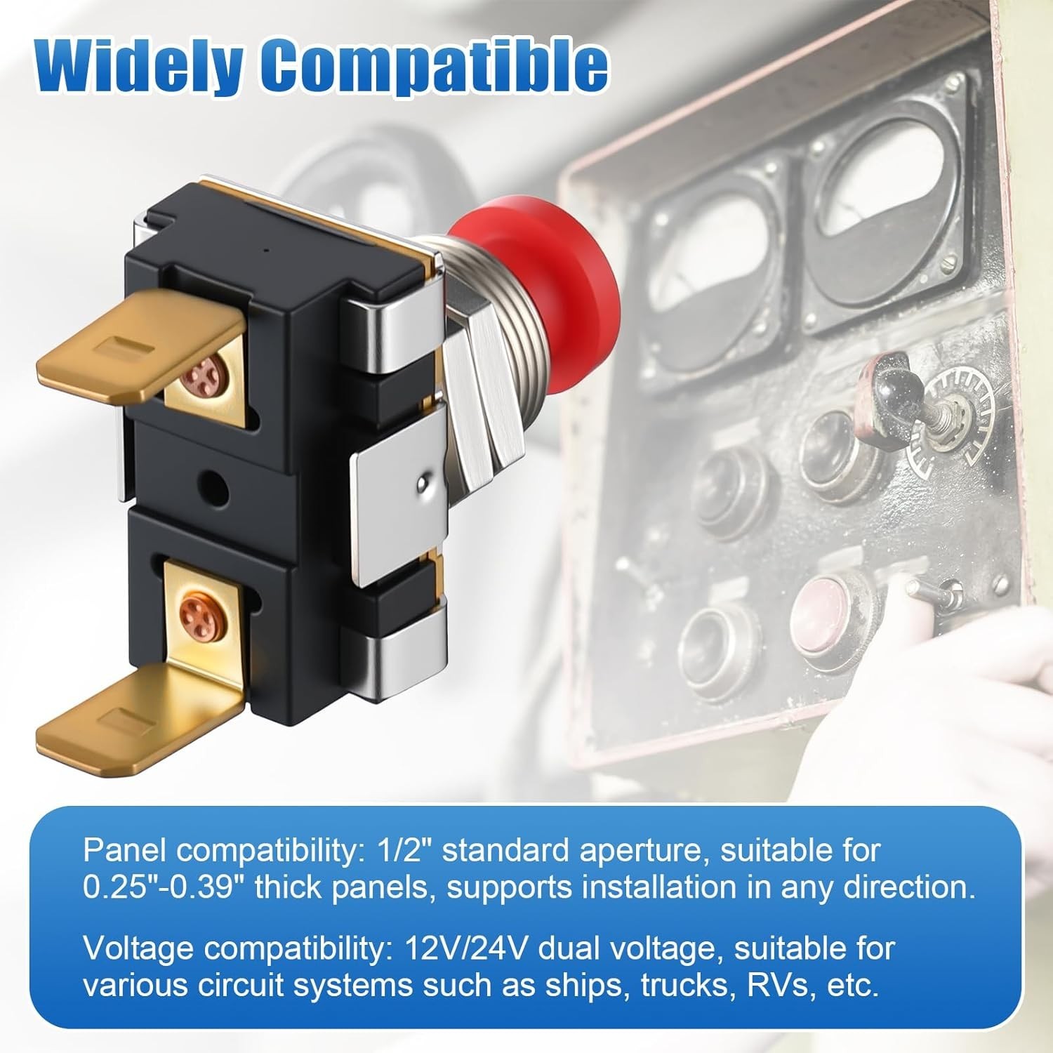 Horn Button, Boat Horn Switch, SPST Momentary Contact Switch, 12V/24V Dual Vo…