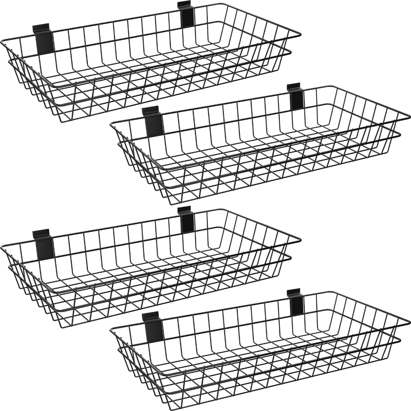 4 Pack Extra Large Slatwall Baskets, 24″ x 12″ x 4″ x x 4″, Black