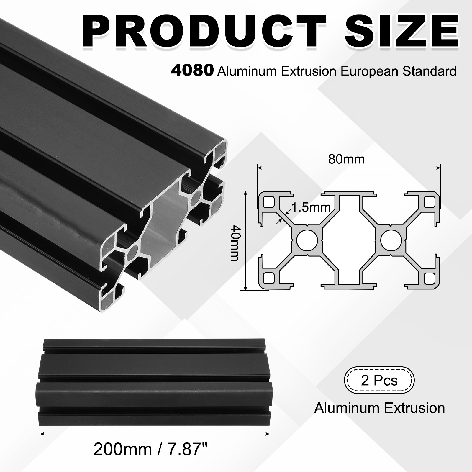 2 Pcs 200mm 4080 Aluminum Extrusion Profile INDUSTRIAL Anodized Linear Rail