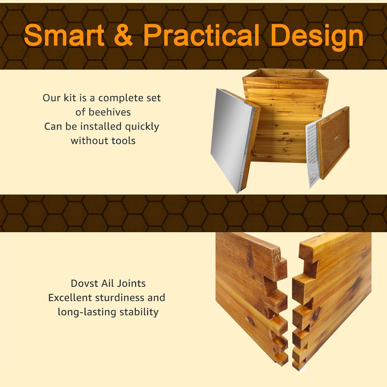 3 Layers Beehive Complete Box Kit Langstroth Beekeeping 2 Deep and 1 Medium