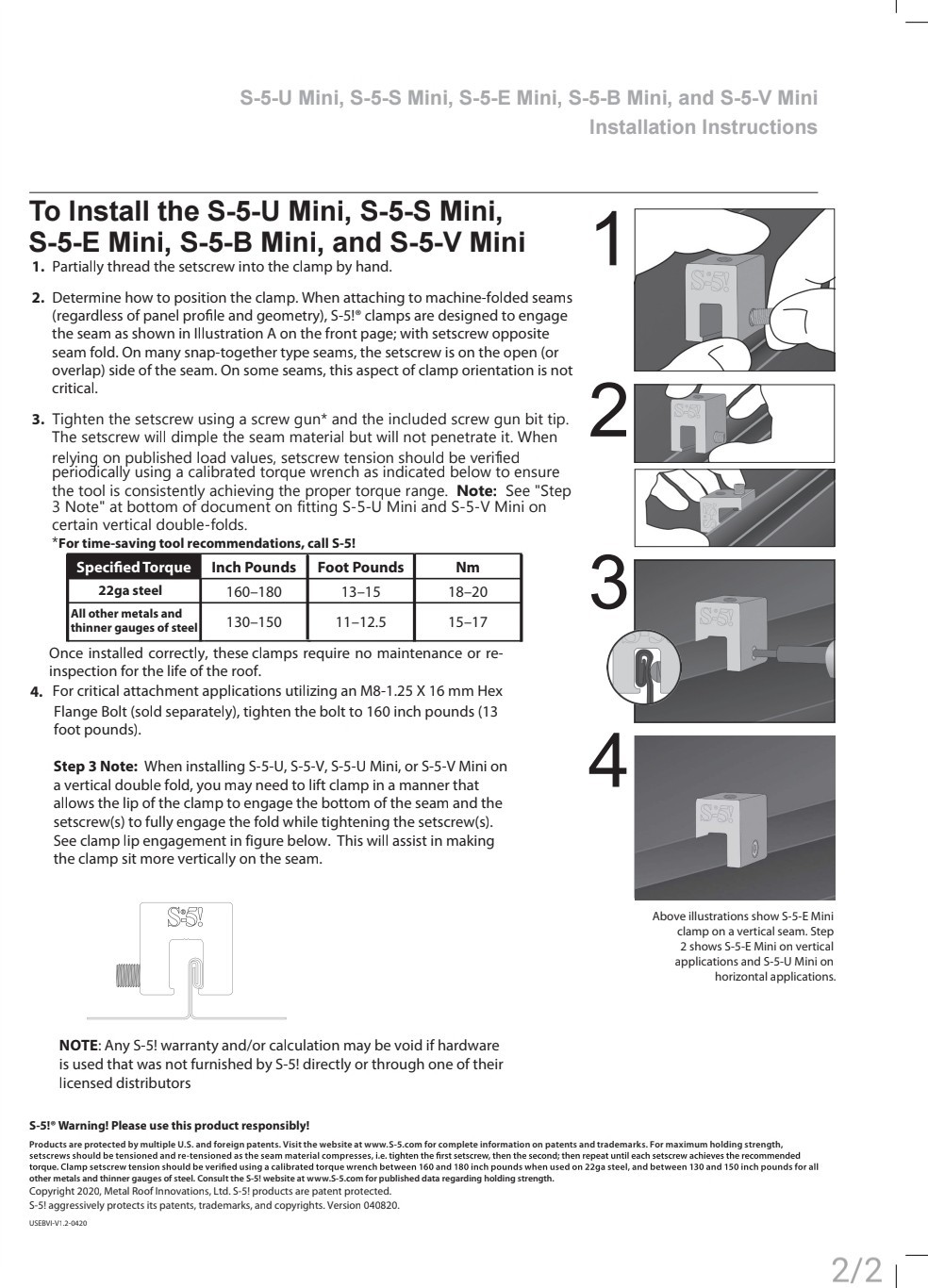 S-5! S-5-U Clamp Size U Universal Clamp for Standing Seam (Box Of 30) New