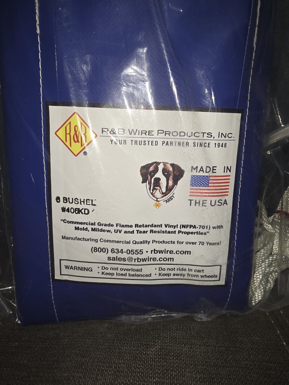 R&B Wire 406KD 6 Bushel Laundry Cart Replacement Vinyl Nylon Liner NFPA 701 Blue