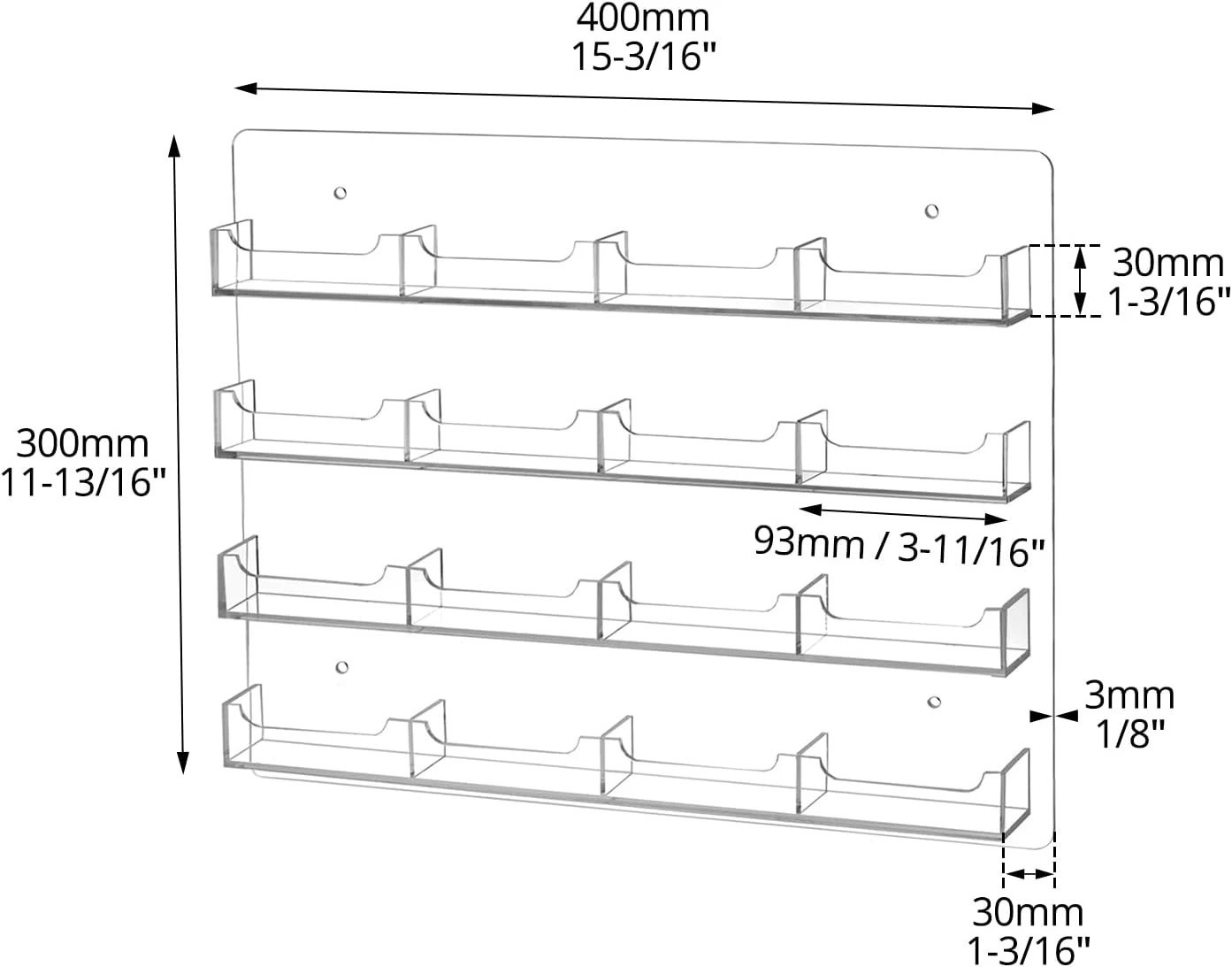 Acrylic Business Card Holder Wall Mount – 16 Pockets, Clear Sticker Display Rack