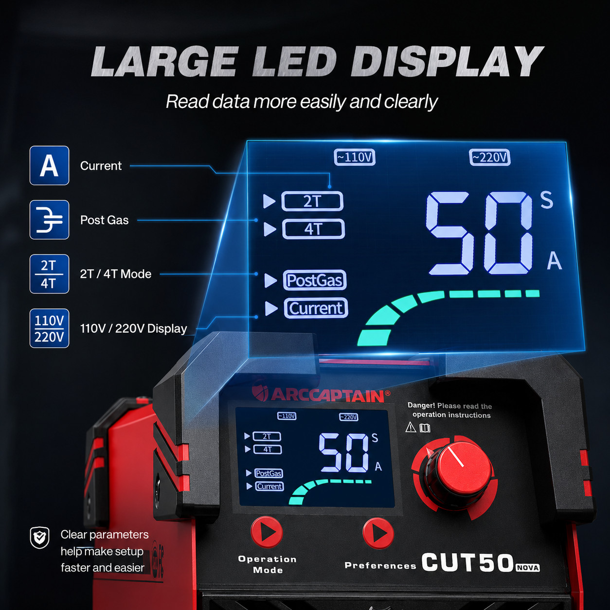 2026 ARCCAPTAIN CUT50 NOVA Plasma Cutter – 50A IGBT, Dual Voltage 110V/220V