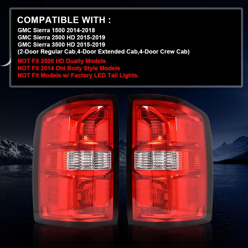 Tail Lights w/o Bulbs for GMC Sierra 1500 14-18 2500/3500 HD 15-19 Red Lens