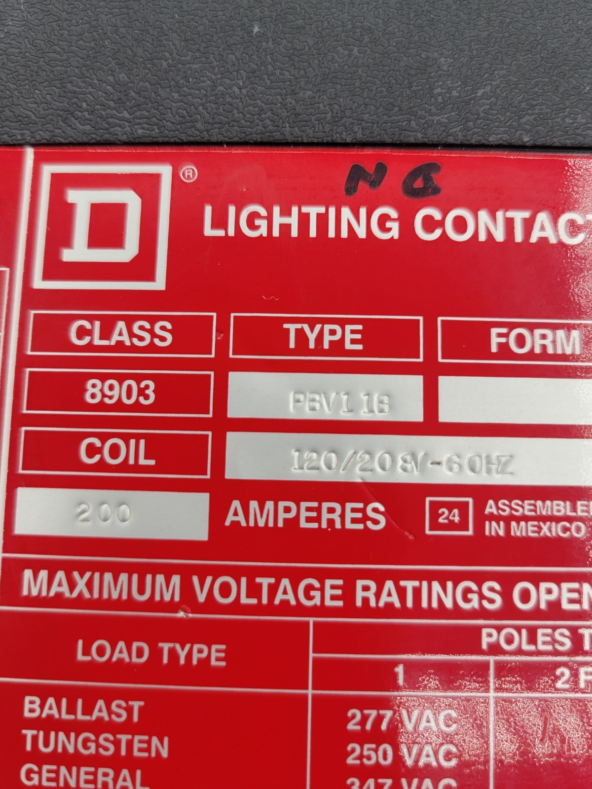 Square D 8903 PBV11B Lighting Contactor 200A 3P 600V 120/208V Coil Series A