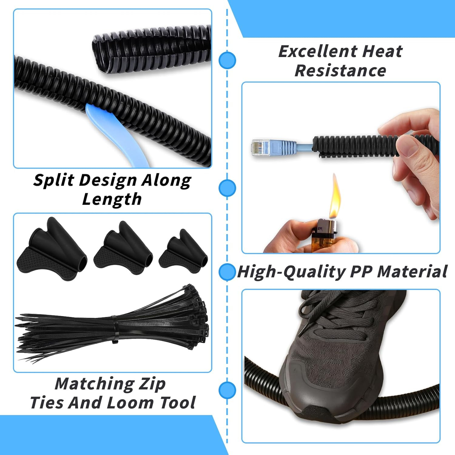 Split Wire Loom Tubing, 1/4,3/8,1/2,3/4,1 Inch X 20Ft Wire Protector Tubing, Aut