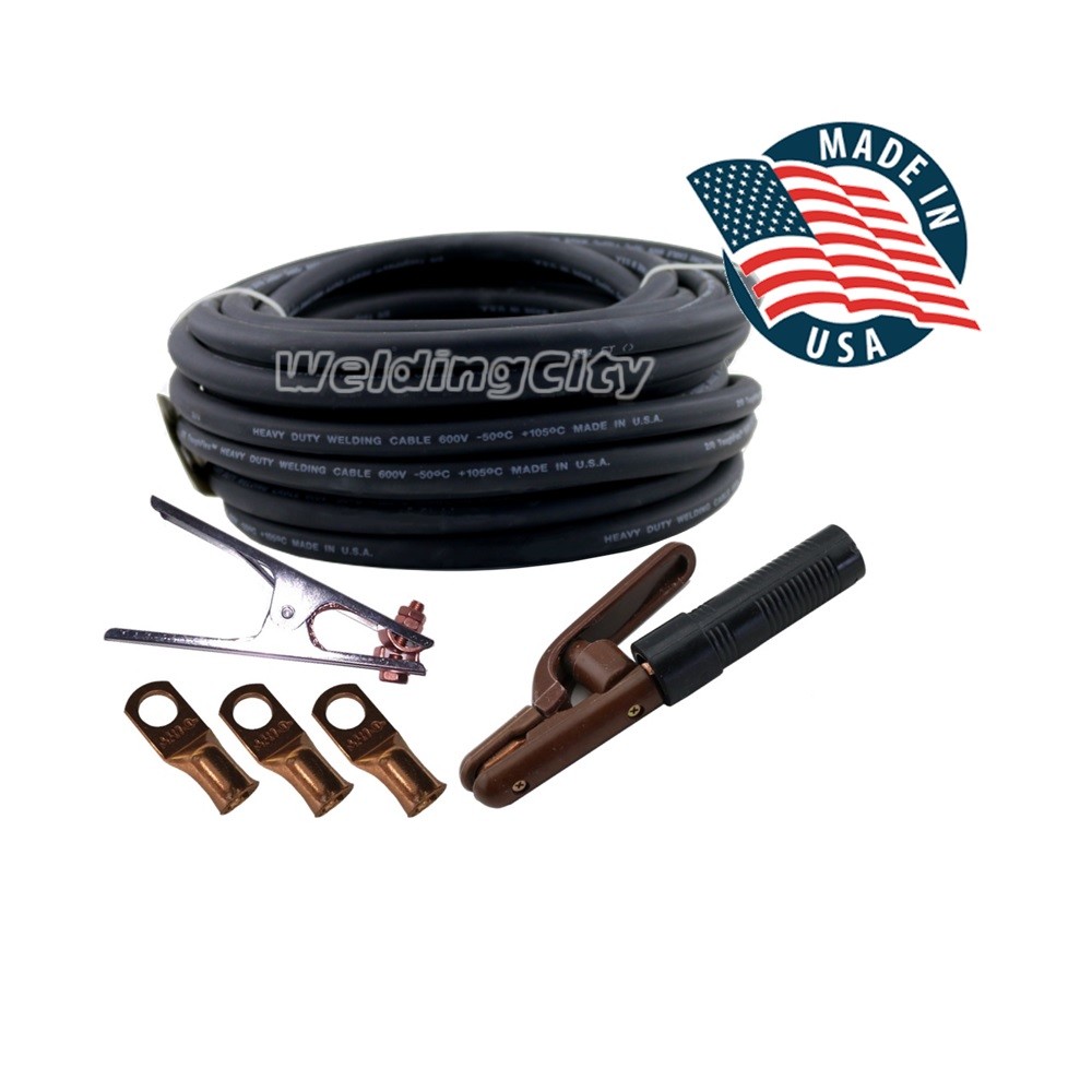 WeldingCity® 25-ft 2-AWG Welding Cable w/ 300A Stick Holder/Clamp/Lugs US Seller