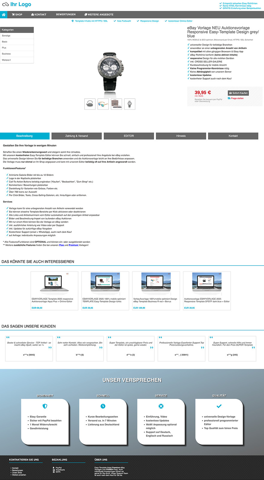 eBay Vorlage NEU Auktionsvorlage Responsive Easy-Template Design grey/blue