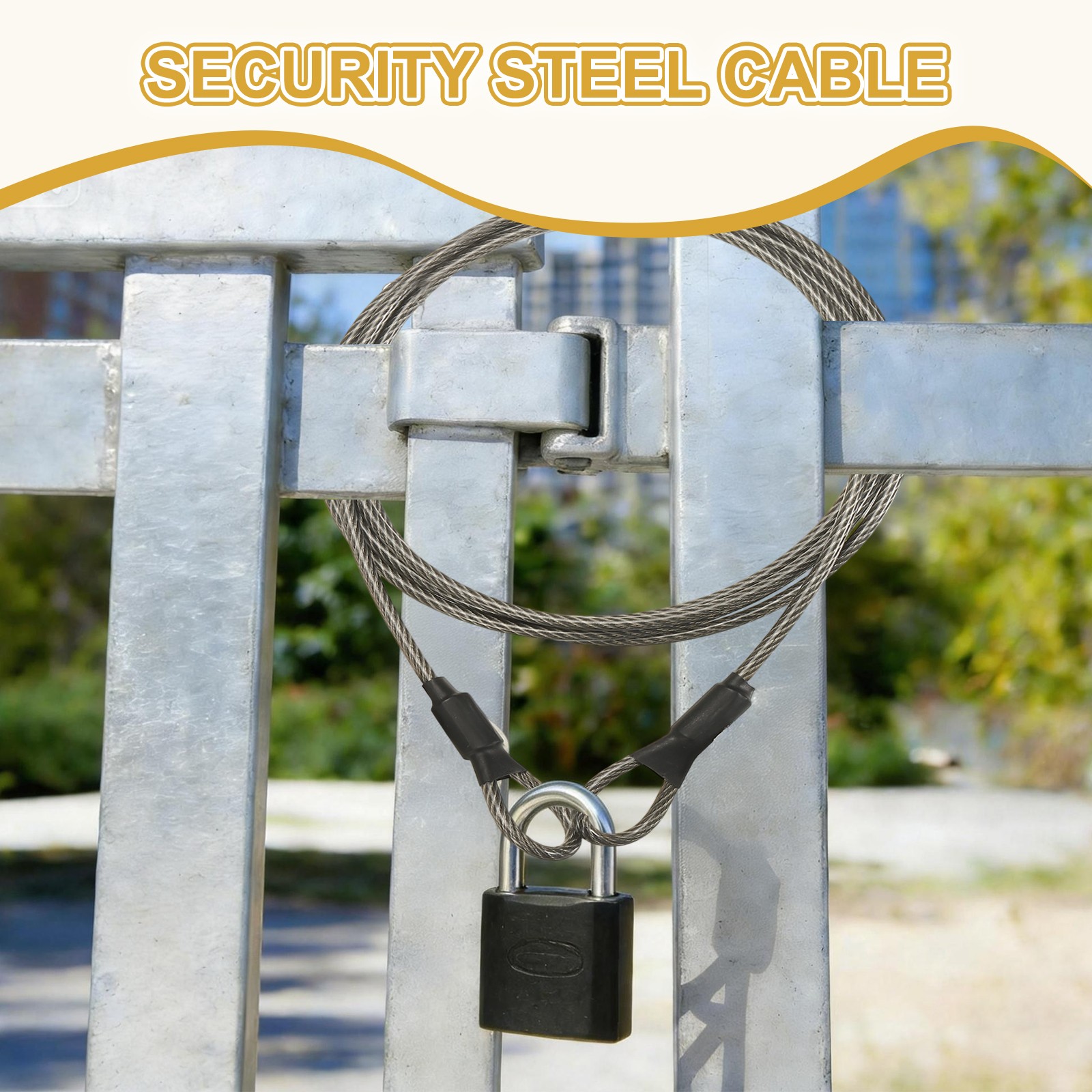 3/16″ Dia 2.5ft Security Cable Lock Vinyl Coated Steel with Double Loop Gray