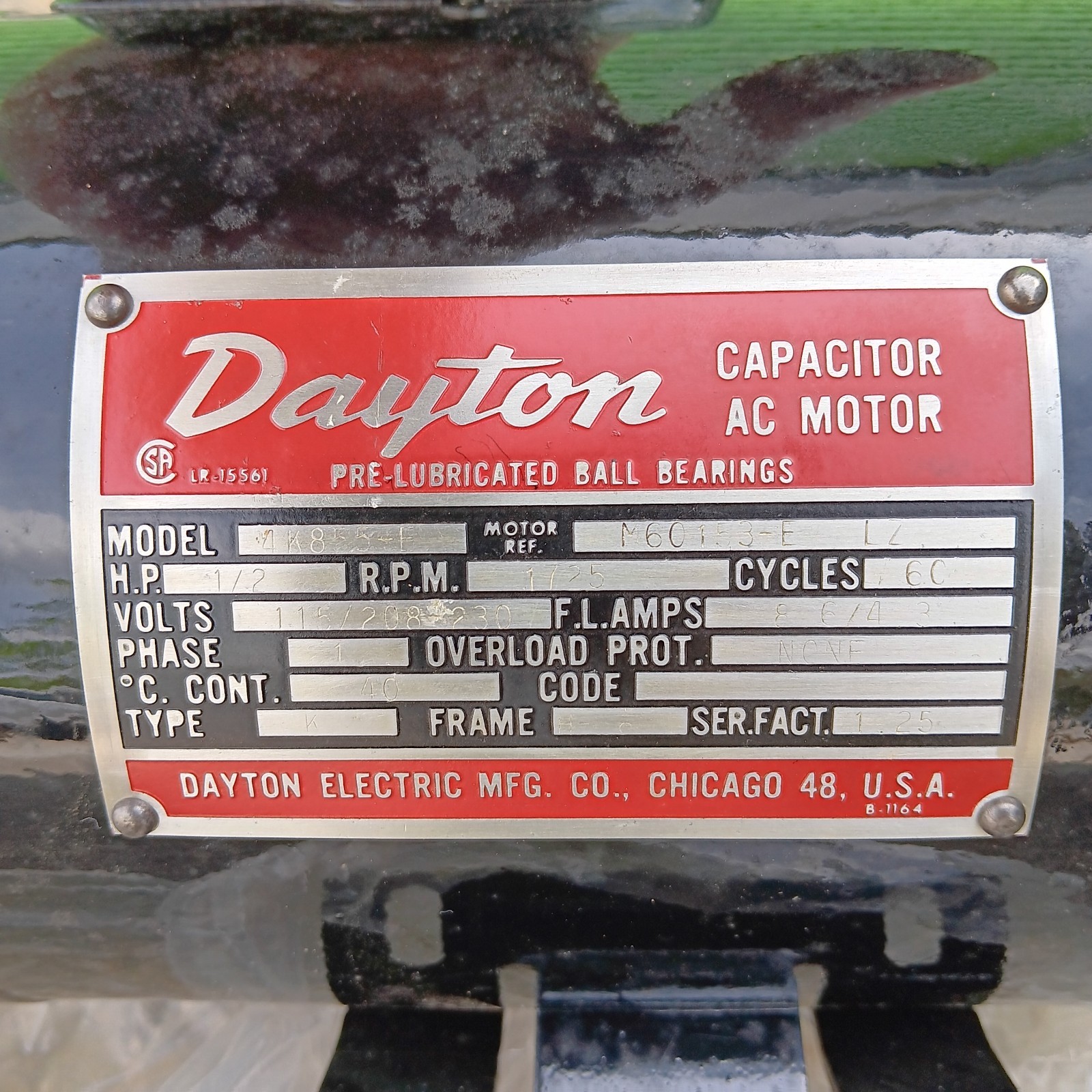 Dayton 1/2 HP AC Motor NOS Model: 4K855-F
