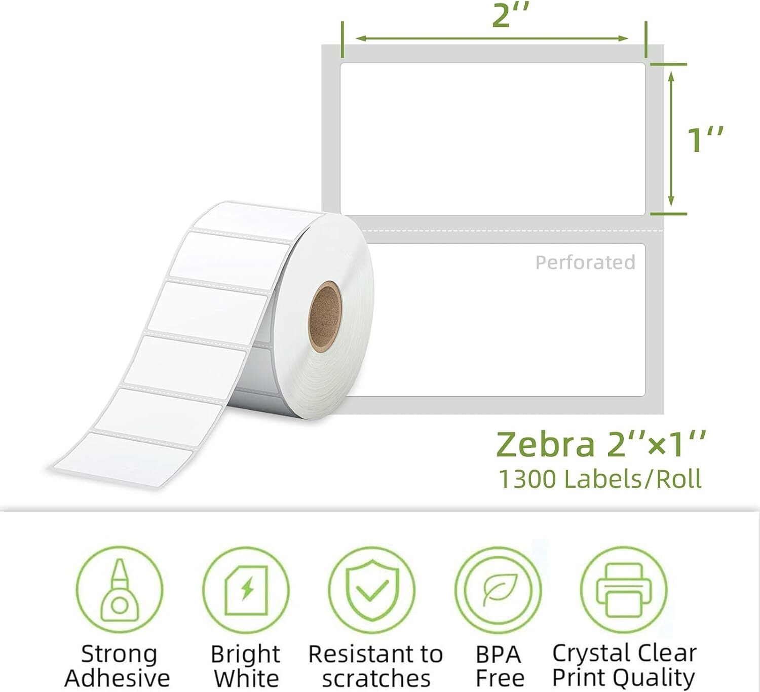 2″ x 1″ Direct Thermal Perforated Labels Adhesive Sticker fit for Rollo&Zebra