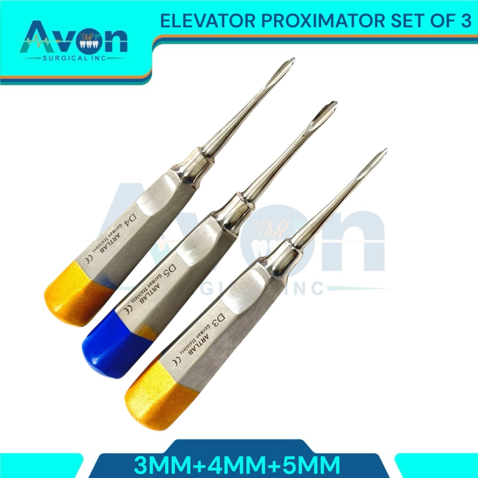 GERMAN 3 LUXATING PERIOTOMES DENTAL ATRAUMATIC EXTRACTING ELEVATORS 3MM 4MM 5MM