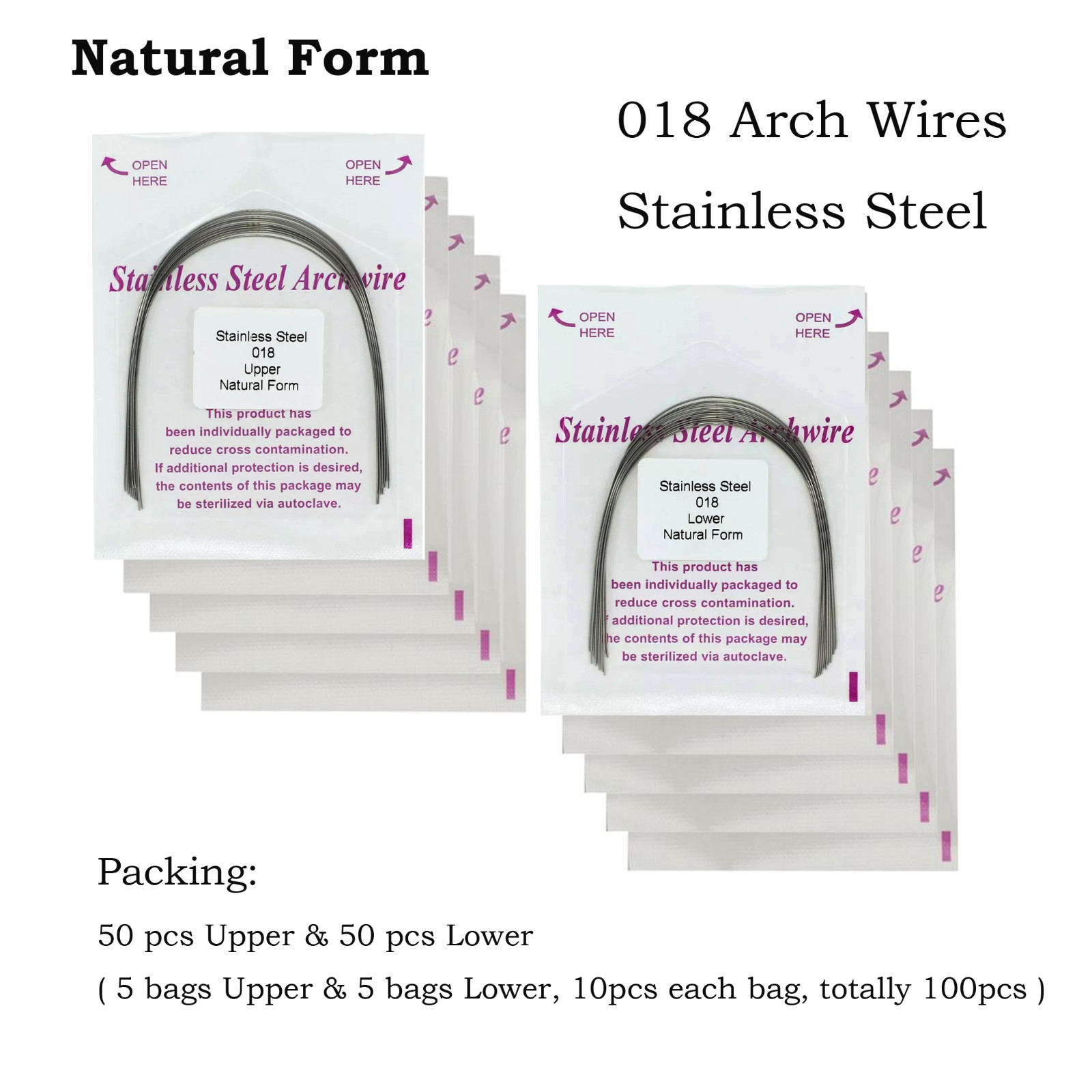100PCS Orthodontic Arch Wires Stainless Steel Natural Form Round Rectangular 014