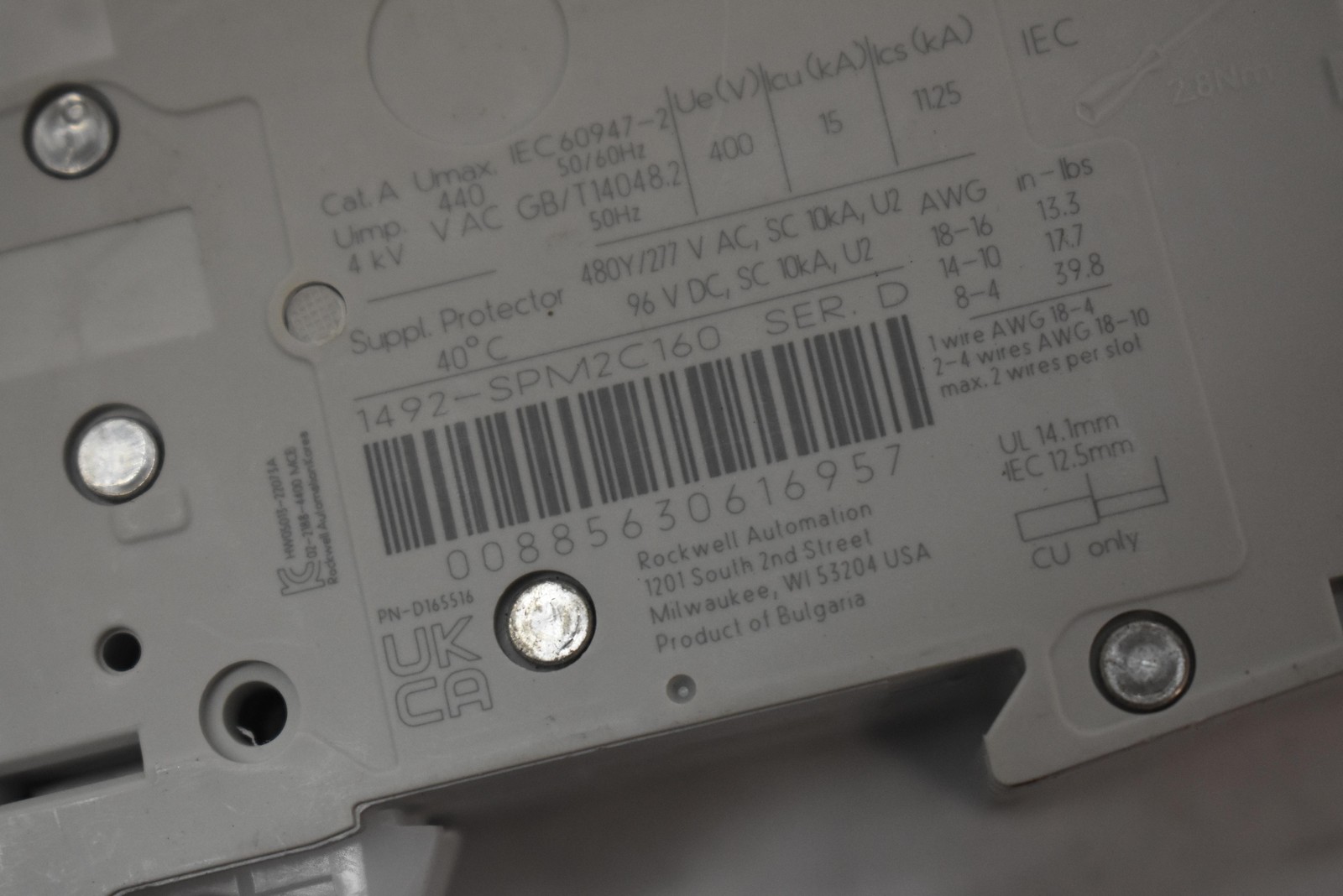 Allen-Bradley 1492-SPM2C160 SER D Supplementary Protector 2P 16A White Bulgaria