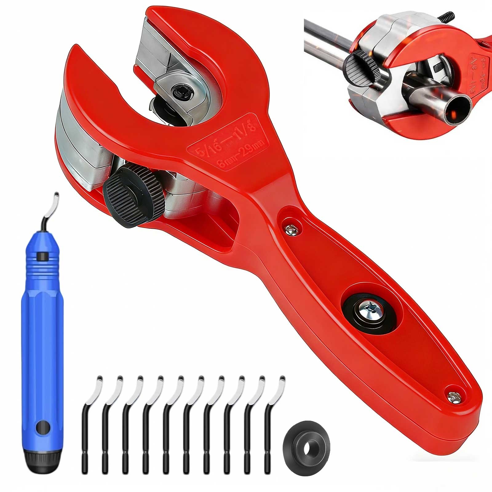 Copper Pipe Cutter Kit w/Deburring Tool Ratcheting Tubing Cutter for HVAC PVC