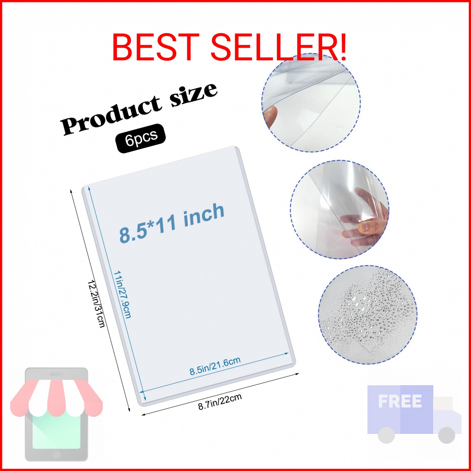 Rainmae 6 Pack 8.5″ x 11″ Rigid Print Protectors, Clear Waterproof Hard Plastic