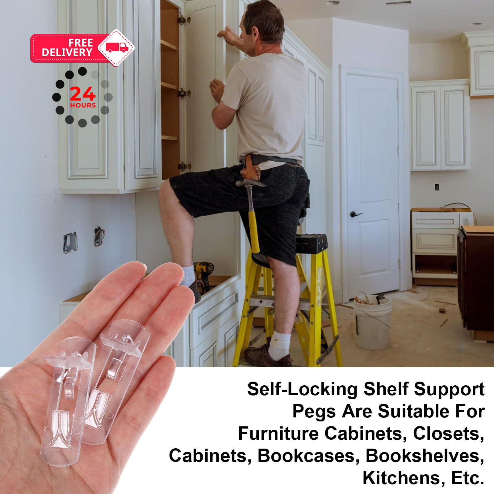30PCS Clear Plastic Locking Shelf Support Pegs, Self-Locking Transparent