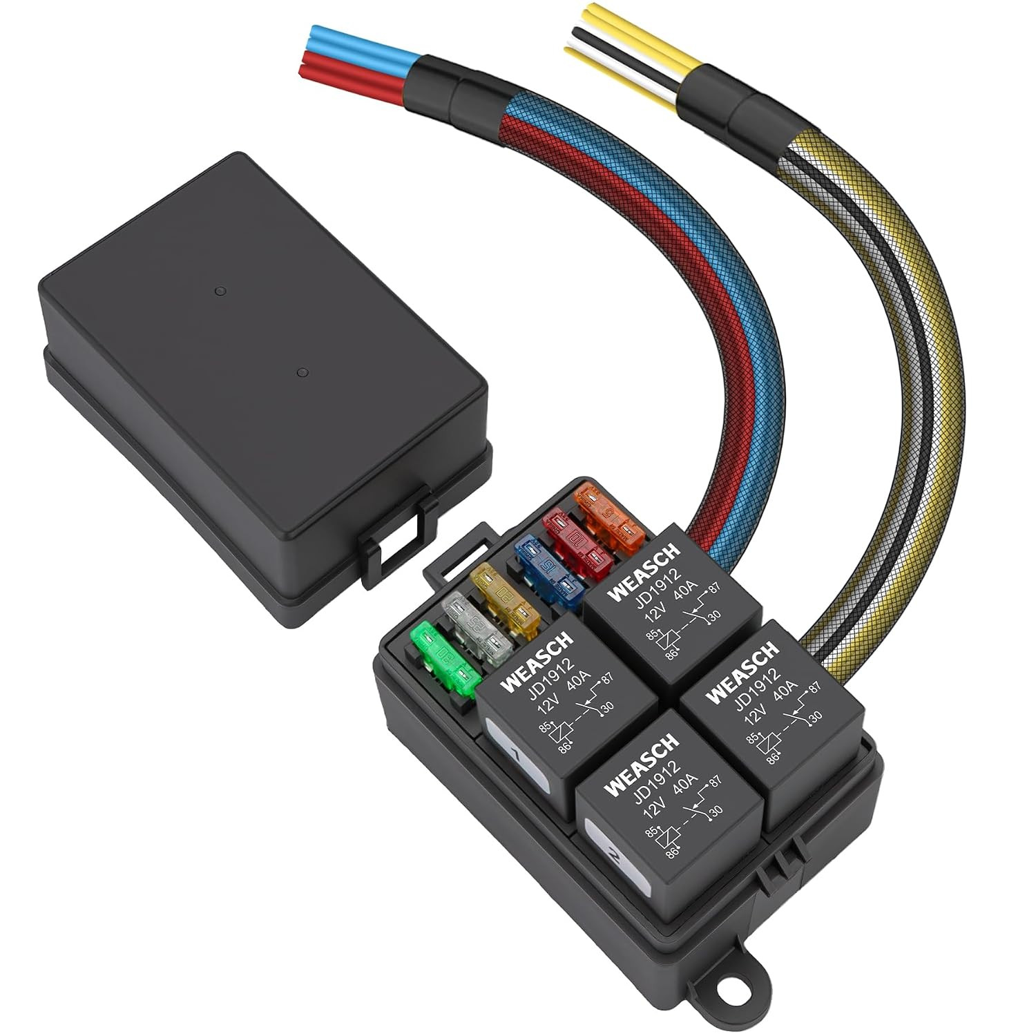 12V 6 Way Pre-Wired Fuse Relay Box Kit with 4 X 40A 4-Pin Relays | 6 Slot