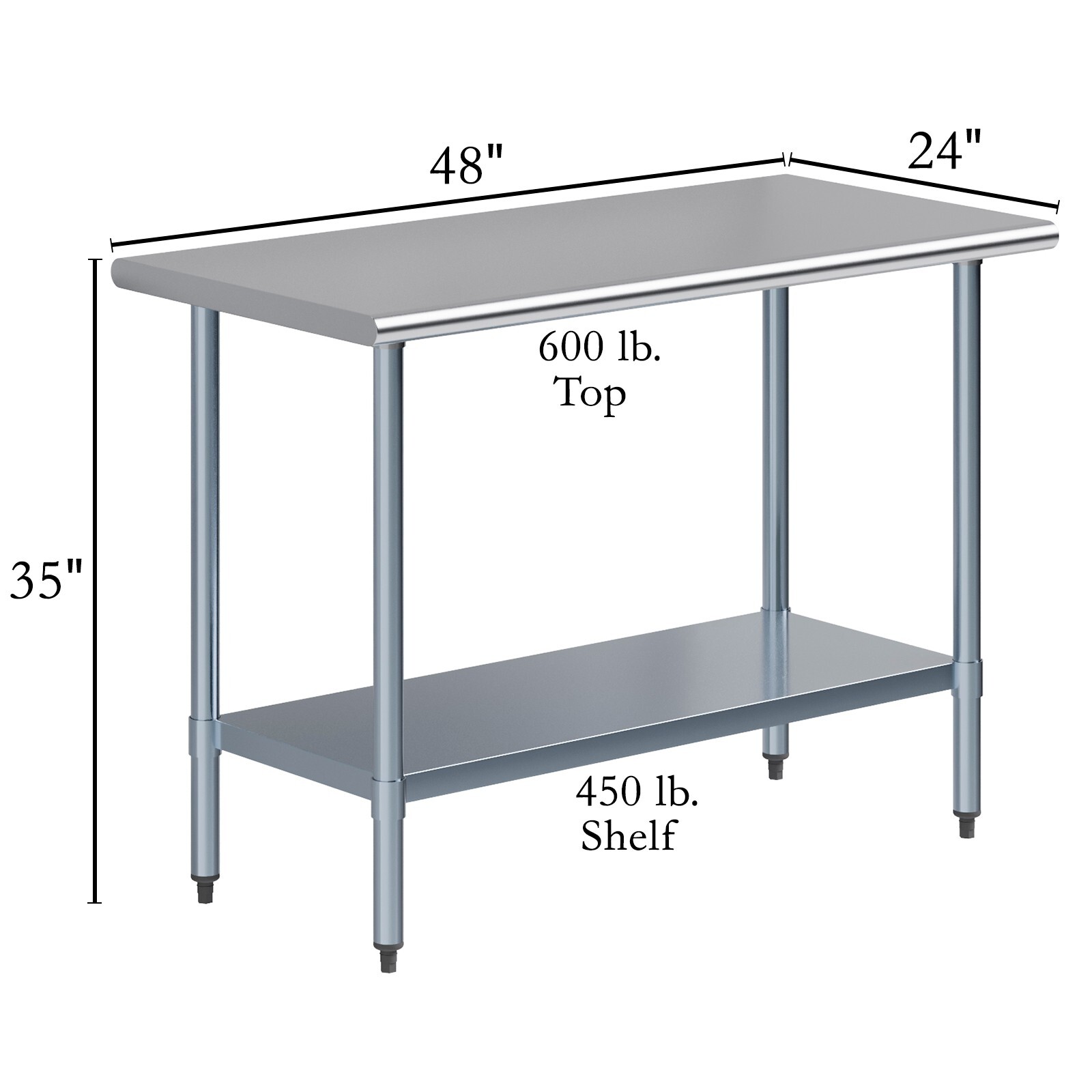 Jefferson 24 in. x 48 in. Stainless Steel Table With Shelf. NSF
