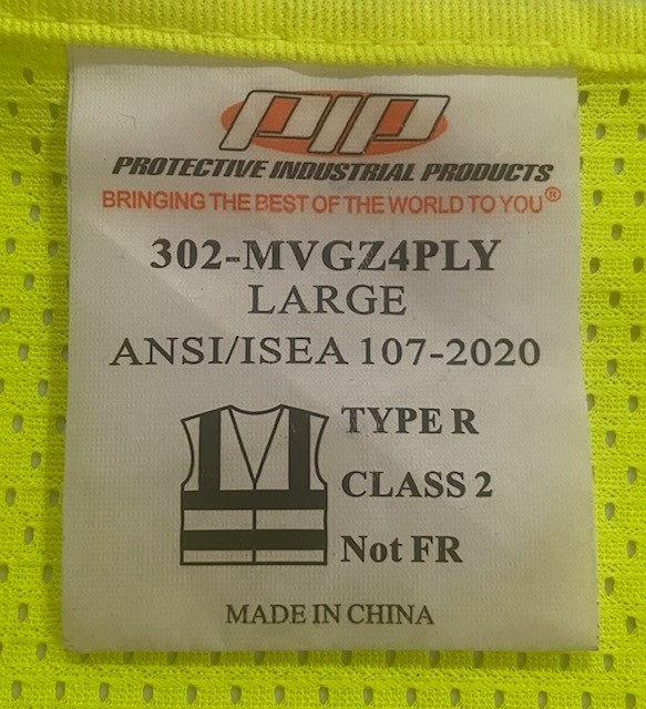 PIP Hi-Visibility Work Vest Size L Full Zip Front Pockets Inside Outside Yellow