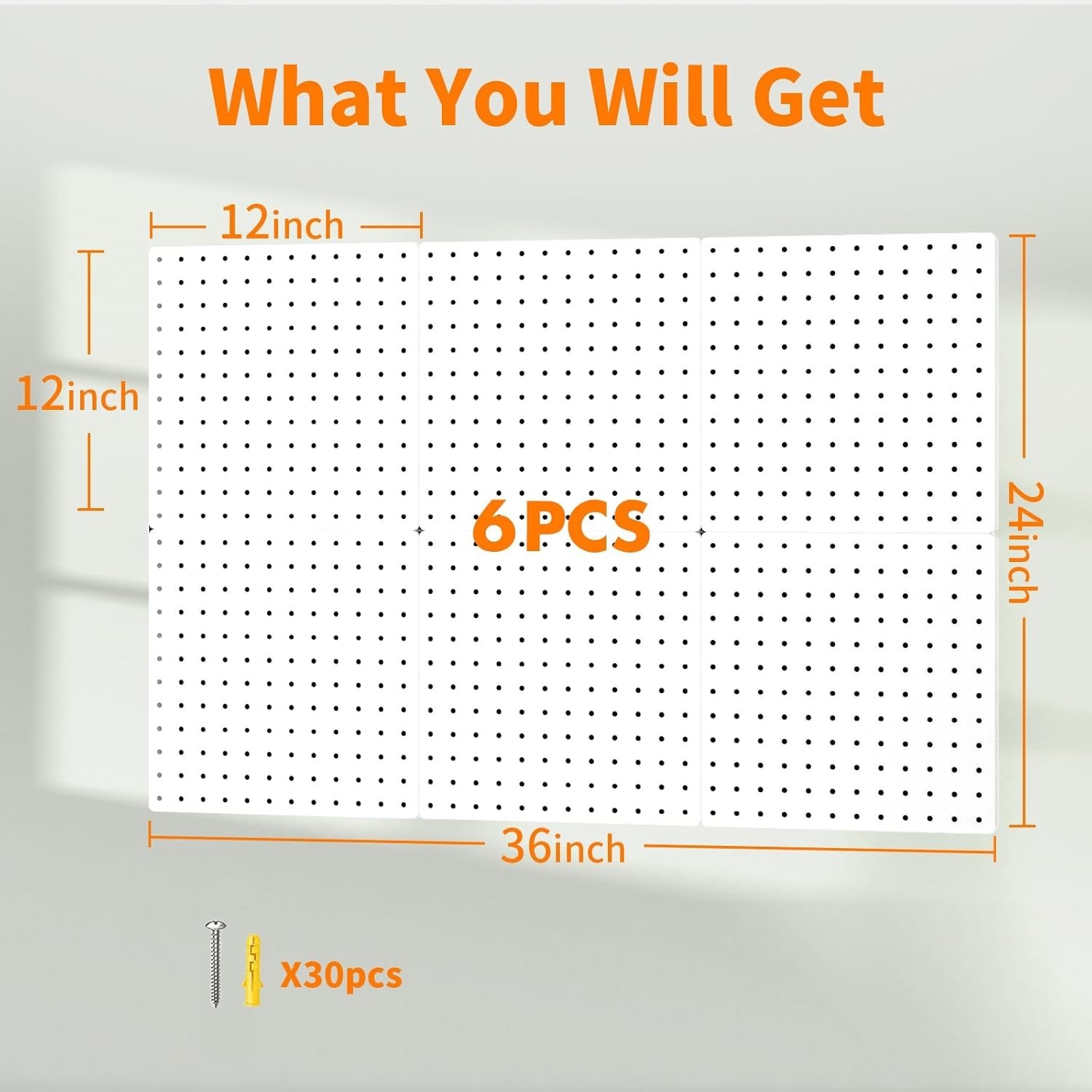 6PCS White Metal Pegboard – Perfect for Home, Garage, and Craft Storage
