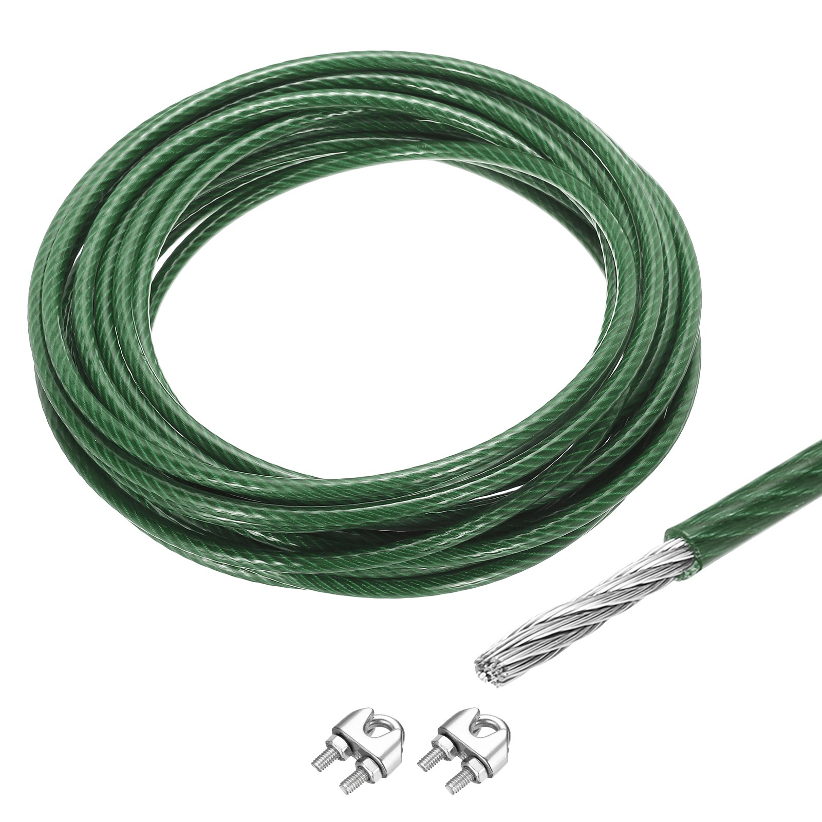 33Ft(10M) Wire Rope 304 Stainless Steel 1/4″ (6 mm) with 2pcs Chuck Green