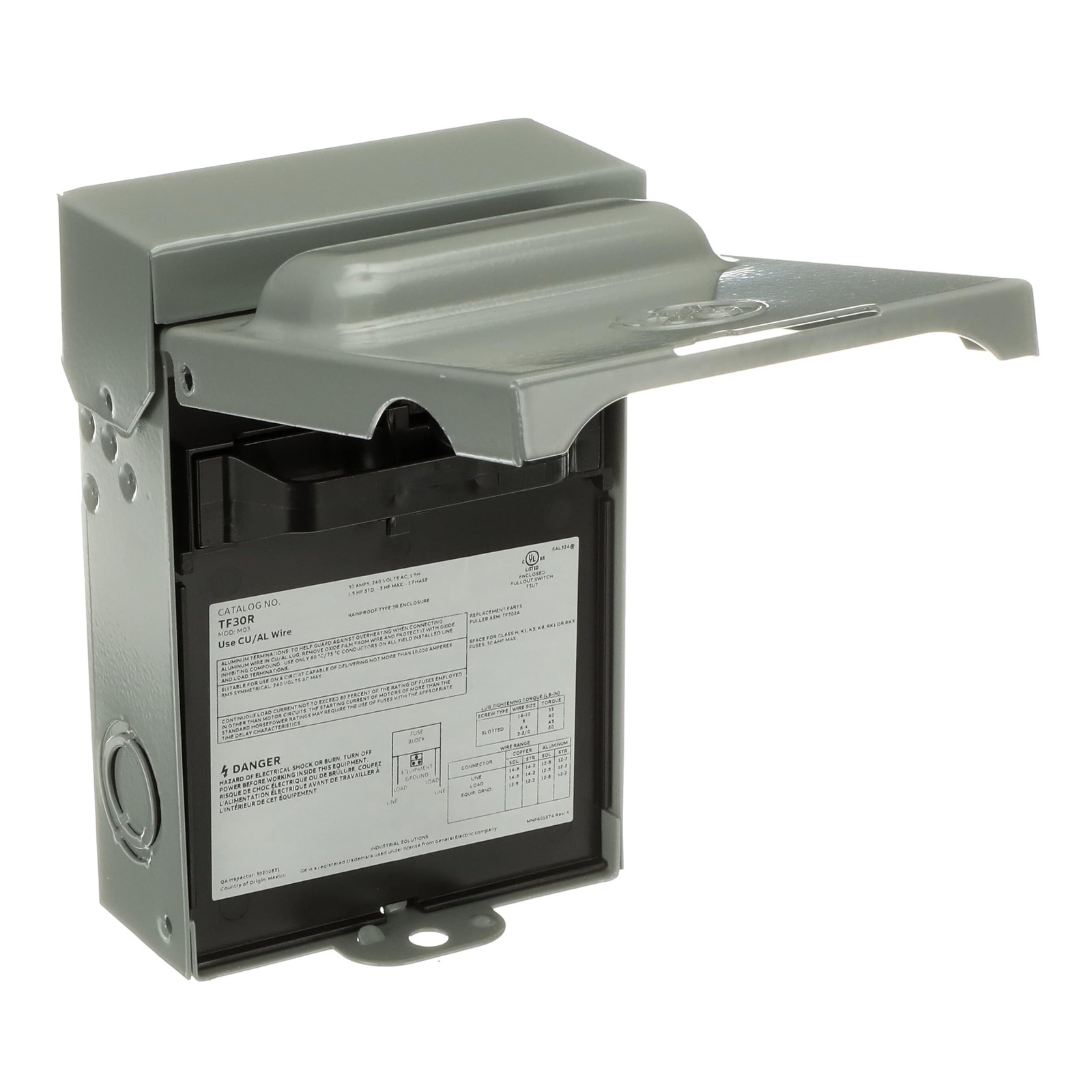 AC Disconnect Switch 30A 240V Weatherproof Fused N3R ABB TF30RCP Phase Rated