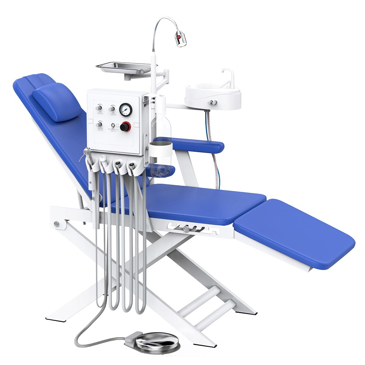 Dental Portable Mobile Folding Chair LED Light Air Turbine Unit 4 Hole Blue