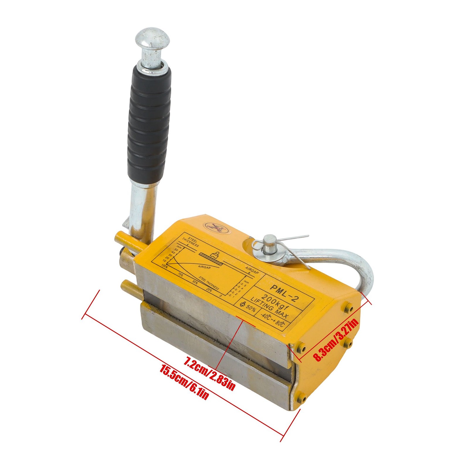 440lbs/200kg Permanent Magnetic Lifter 2.5 Safety Factor Lifting Magnet Yellow