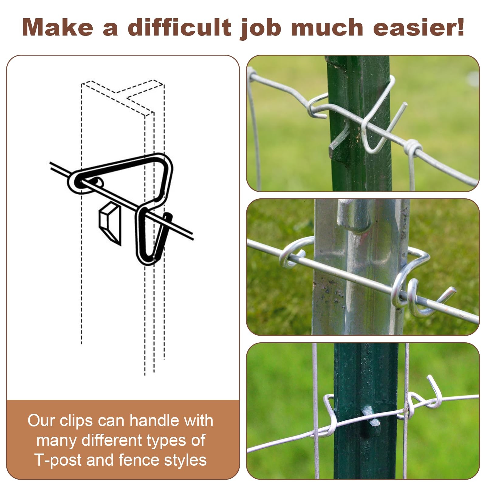 T-Post Clips Fence Wire Clips Galvanized Steel Fence Clips (300PCS) Time-Savi…