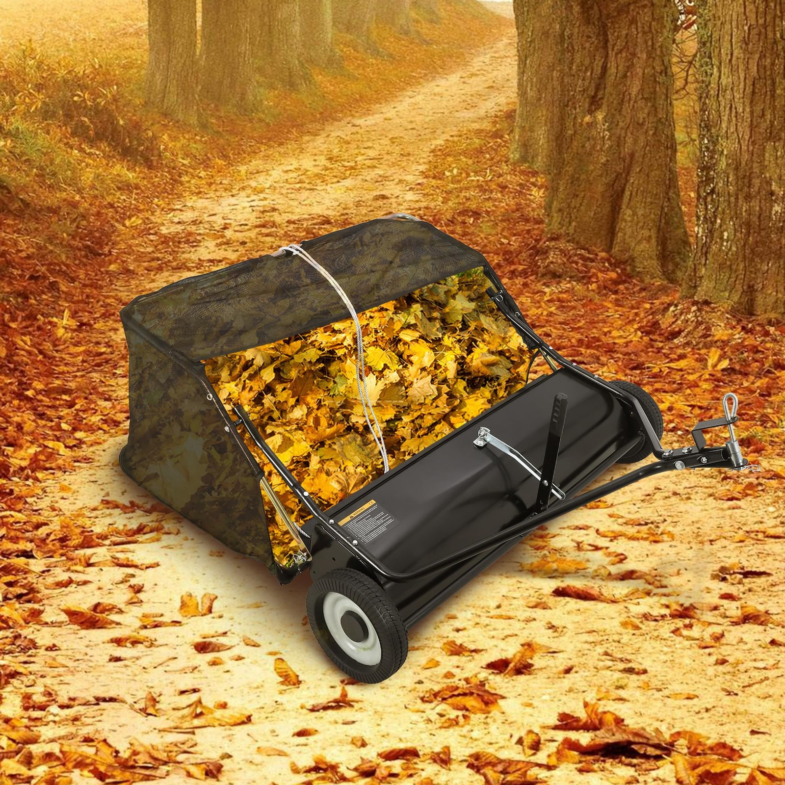 48″ Tow Behind Lawn Sweeper Leaf Collector Sweeper for Lawn Grass Sweeper Hopper