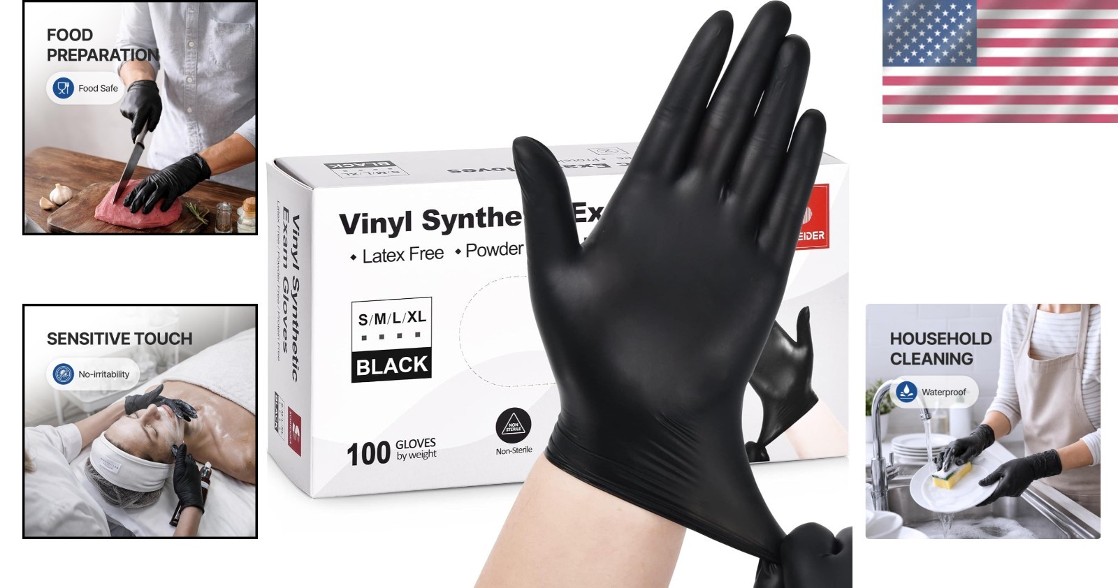 4 Mil Black Vinyl Gloves – Disposable, Food Safe, 100 Count, Medium Size