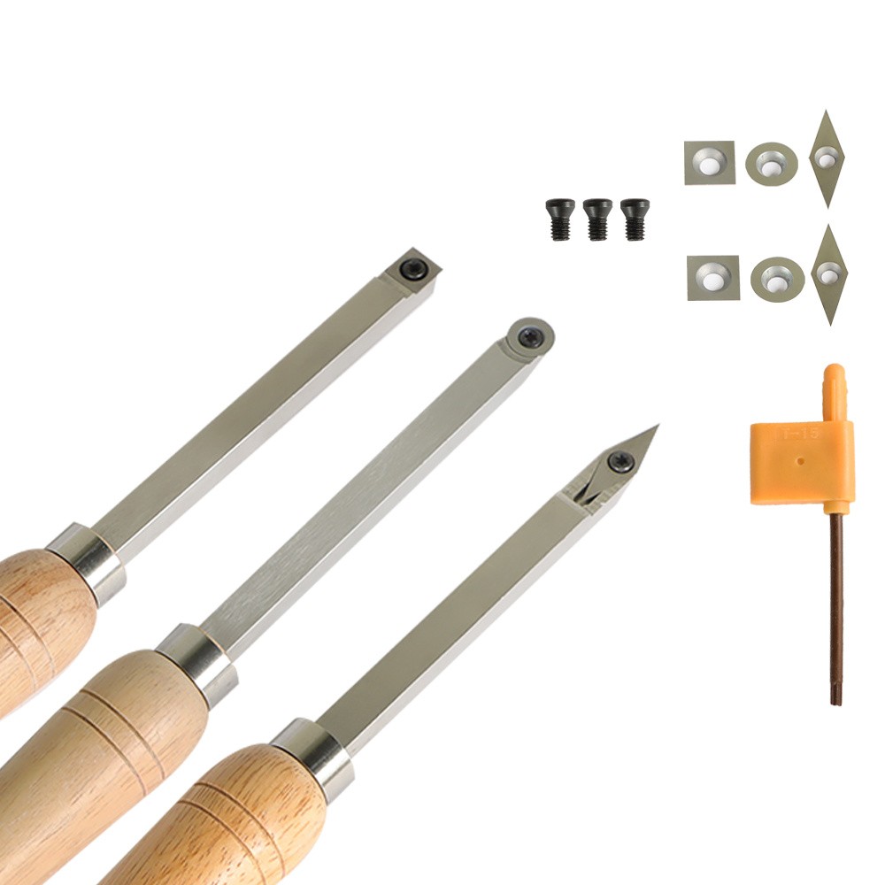 3 Piece Set Carbide Woodturning Tool Mini Size & Handles Fit For Turning Project