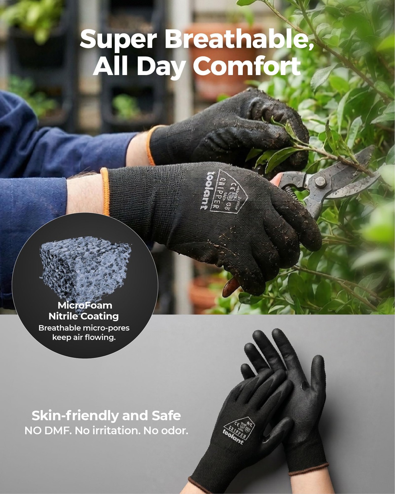 12 Pairs Work Gloves MicroFoam Nitrile Coated, 15 Gauge Breathable Nylon with…