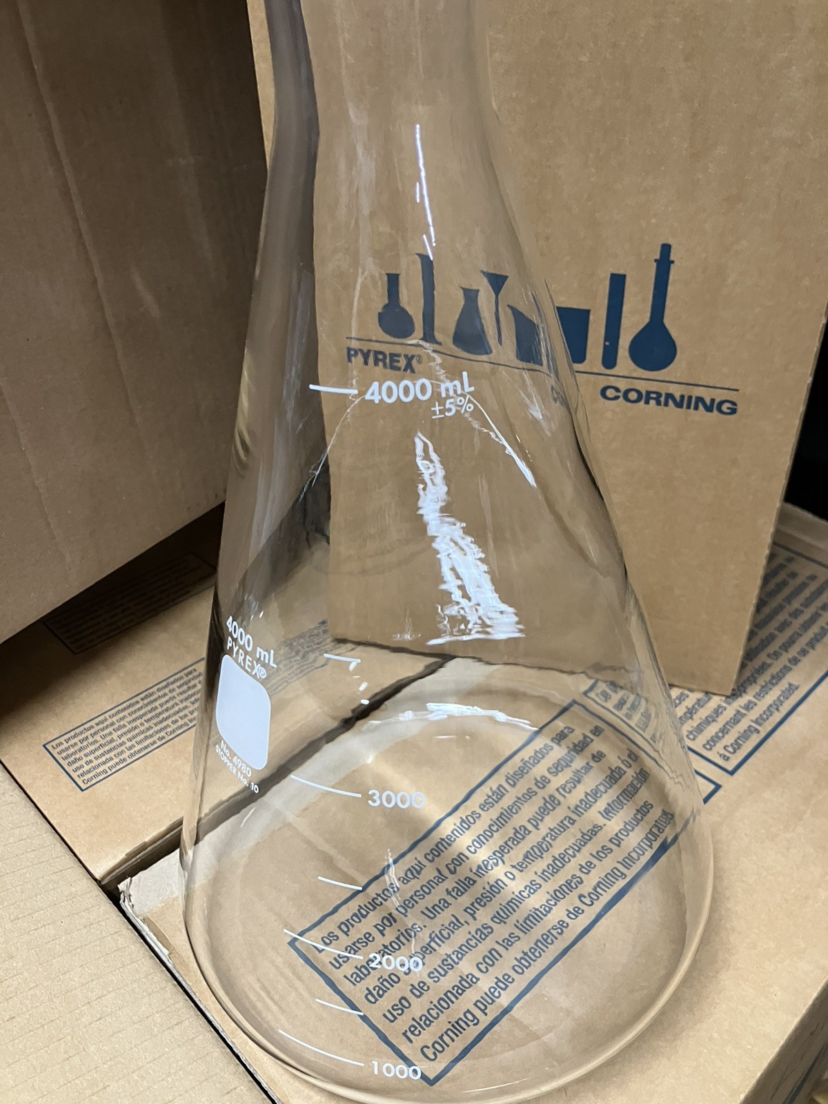 Corning Pyrex 4980-4L 4L Erlenmeyer Flask Narrow Mouth Heavy Rim Graduated