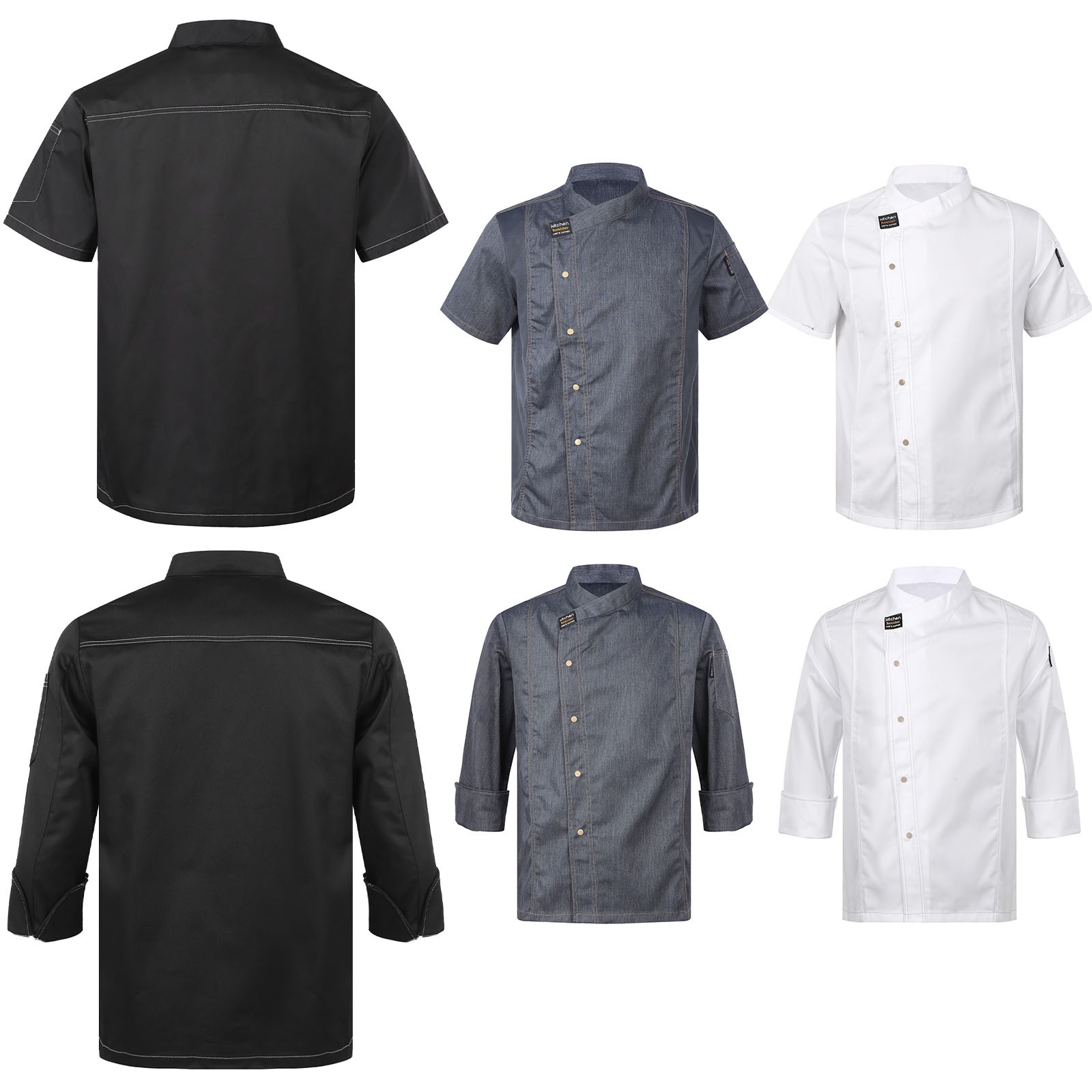 Men Women Uniform Solid Color Chef Coats Breathable Jacket Work Shirt Canteen