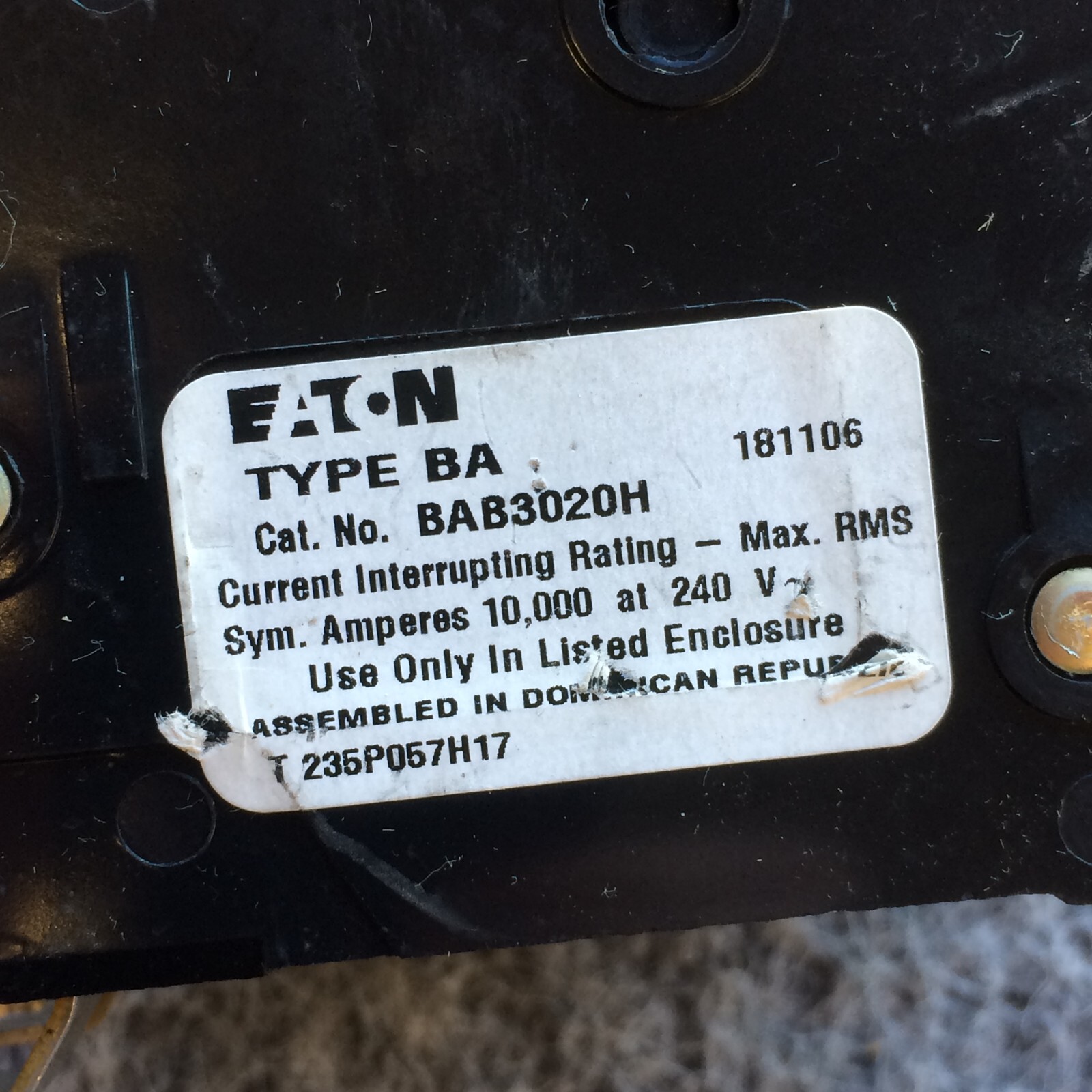 EATON CUTLER HAMMER BAB3020H Circuit Breaker 3 POLE 20 AMP *Ships Fast*