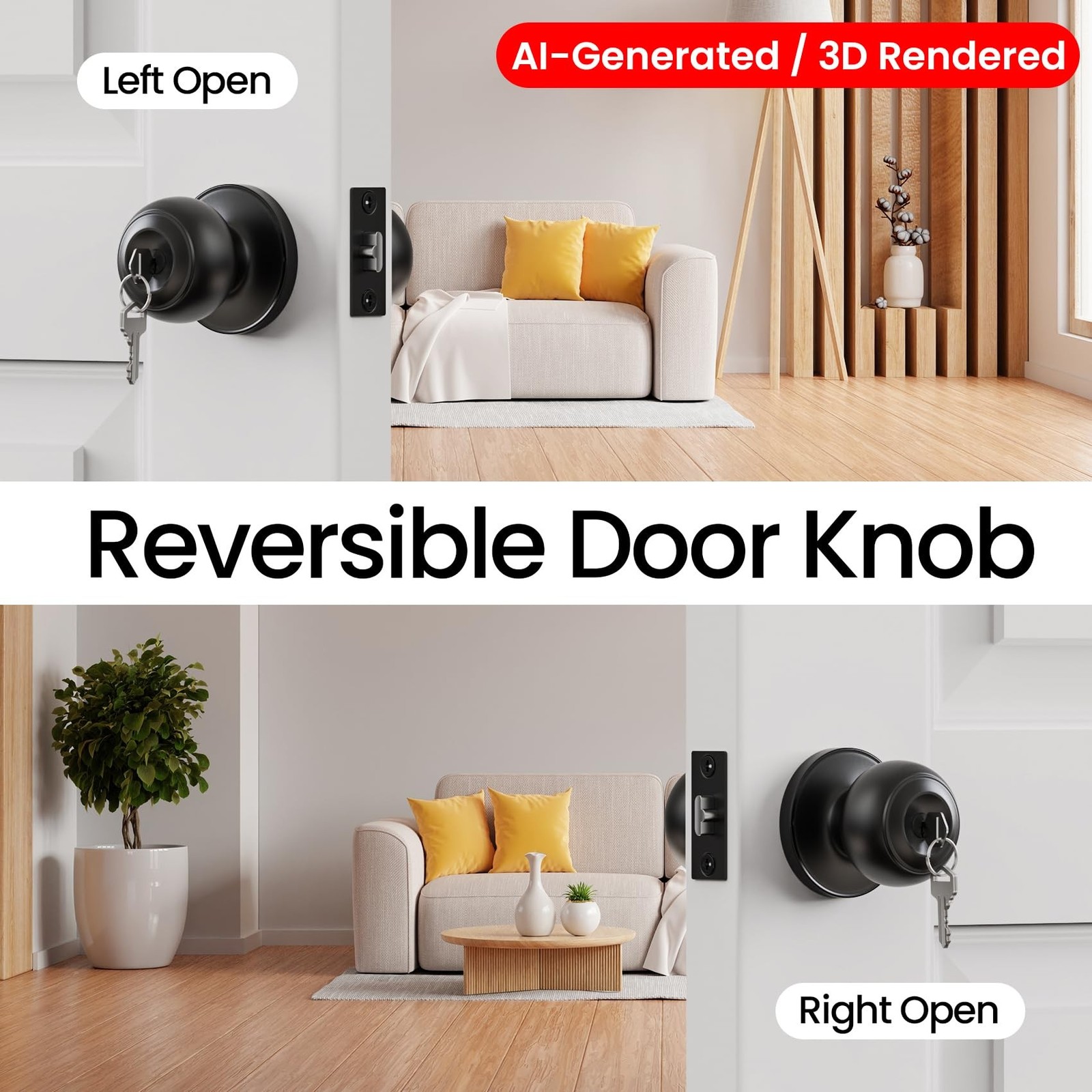 TDCHINGES 6 Pack Keyed Black Door Knob with Lock Key for Bedrooms Bathroom Cl…