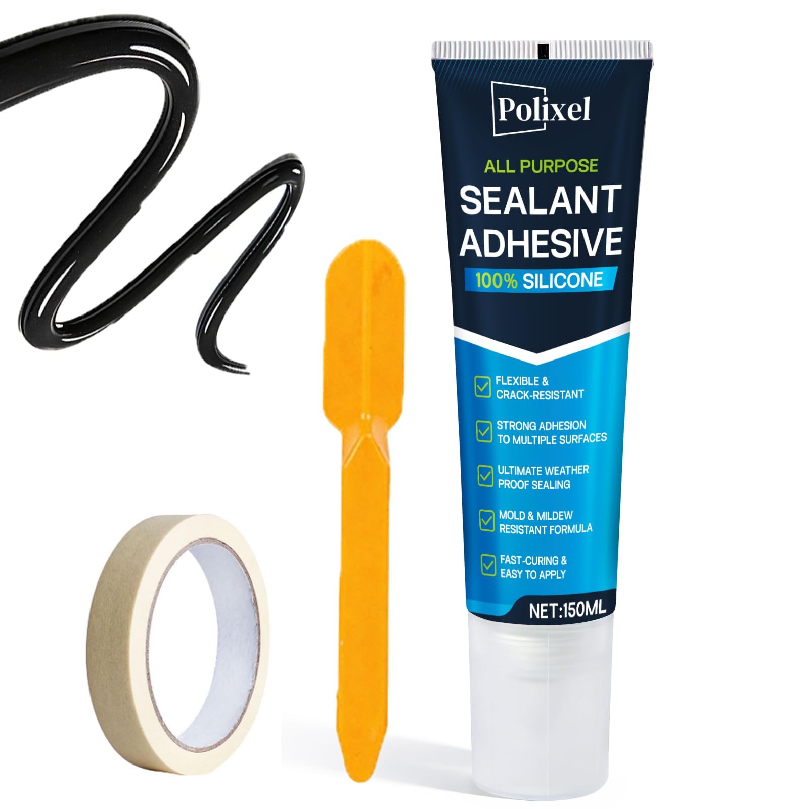 POLIXEL Black RTV Silicone Sealant Adhesion – 100% Silicone Caulk, Waterproof…