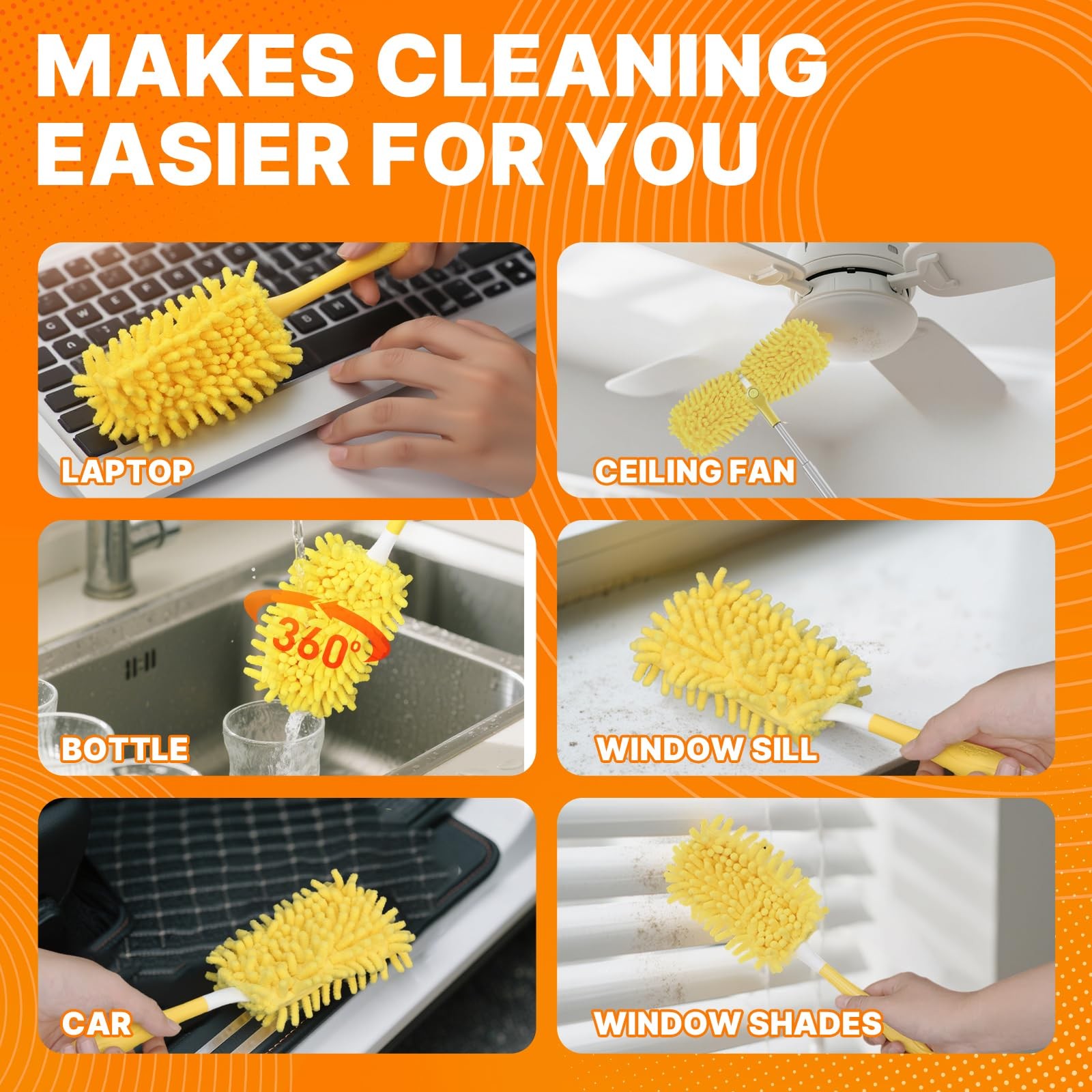 Reusable Duster Pads Compatible with Swiffer Hand Duster, 360 2 Pack (Yellow)
