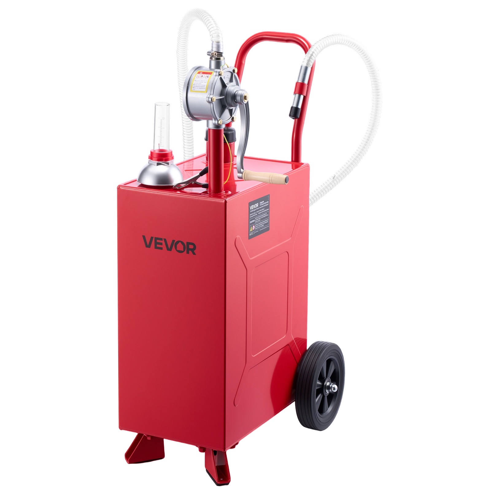 VEVOR 15 Gal Fuel Gas Caddy Portable Storage Tank with Manual Pump Wheels Red