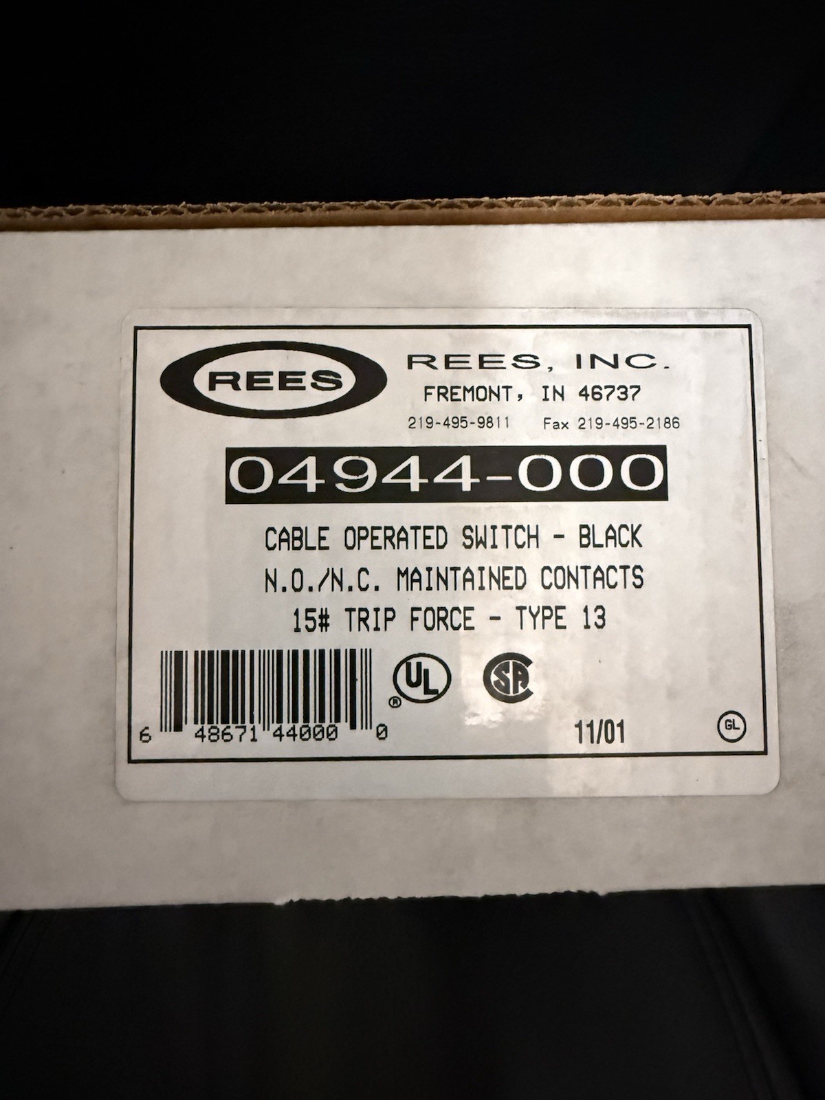 Rees 04944-000 Cable Operated Pull Switch Type 13 15 lb Trip New In Original Box
