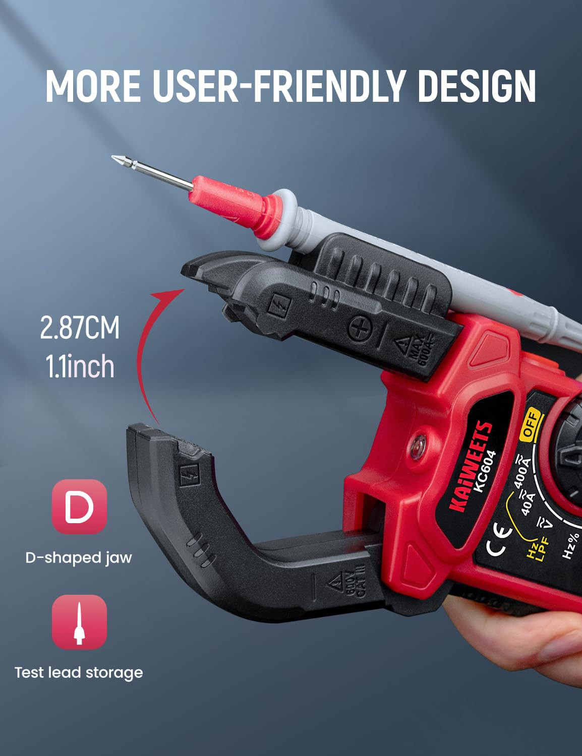 KAIWEETS Digital Clamp Meter Multimeter with D-Shaped Jaw for AC/DC Current & Vo